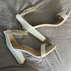White bedazzled heels